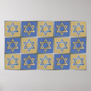 Gold Blue Star of David Art Panels Poster