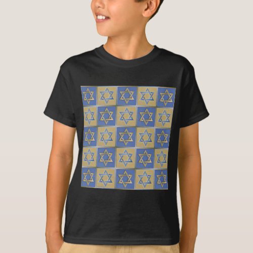 Gold Blue Star of David Art Panels T_Shirt