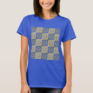 Gold Blue Star of David Art Panels T-Shirt