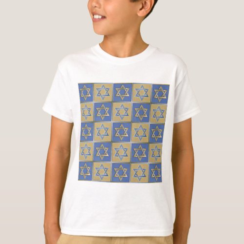 Gold Blue Star of David Art Panels T_Shirt