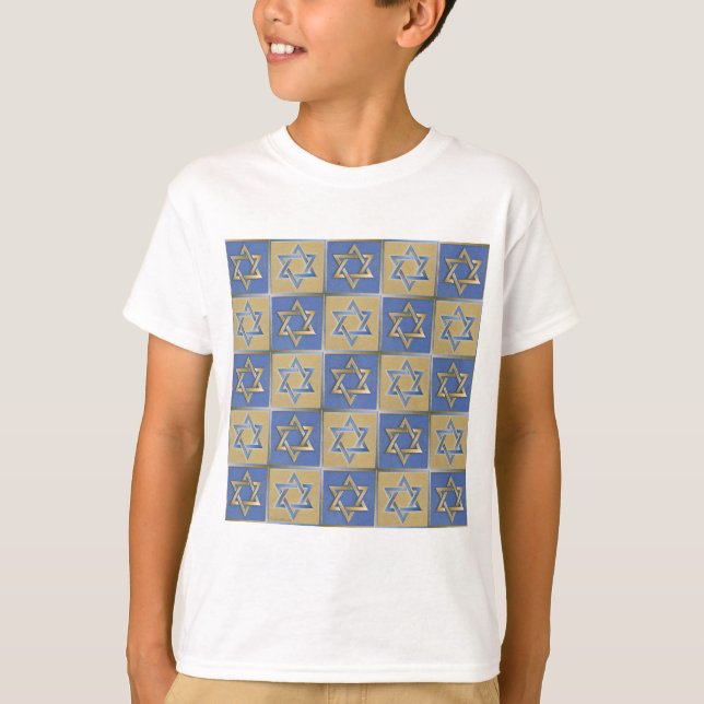 Gold Blue Star of David Art Panels T-Shirt (Front)