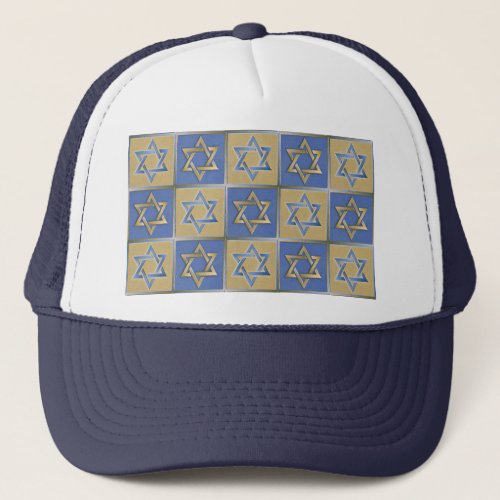 Gold Blue Star of David Art Panels Trucker Hat