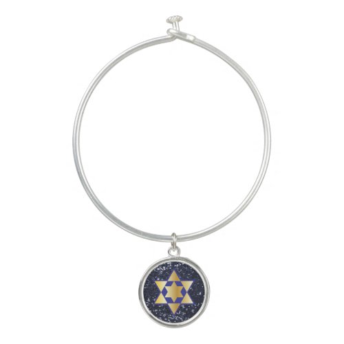 Gold  Blue Star of David Bangle Bracelet