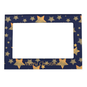 Gold Blue Star Pattern Modern Elegant Christmas Magnetic Frame