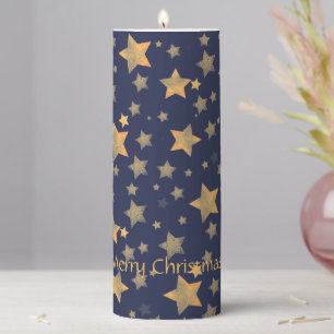 Gold Blue Star Pattern Nordic Modern Christmas Pillar Candle
