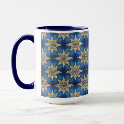Gold Blue Stars AI Art Design Combo Mug
