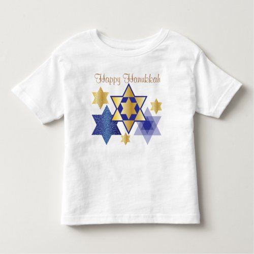 Gold  Blue Stars of David Happy Hanukkah Toddler T_shirt