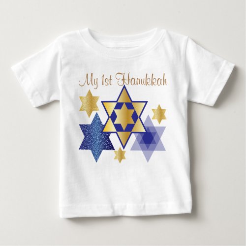 Gold  Blue Stars of David My 1st Hanukkah Baby T_Shirt