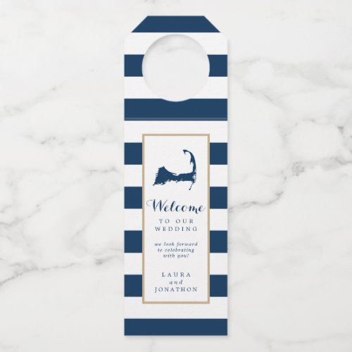 Gold Blue Stripes Cape Cod Wedding Favor Hanger