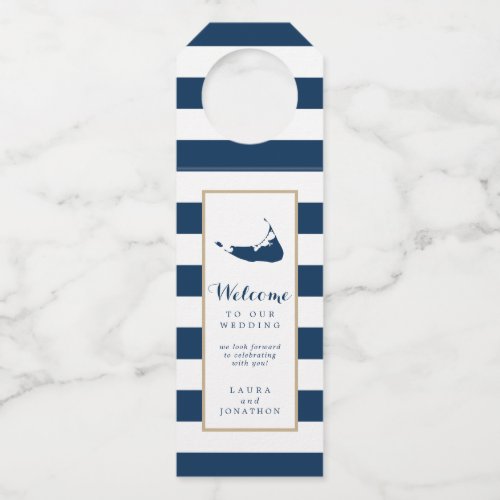 Gold Blue Stripes Nantucket Wedding Favor Hanger