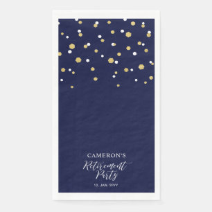 Gold & Blue Stylish Confetti Retirement Party Paper Guest Towels