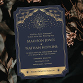Gold Stars Moon Navy Celestial All in One Wedding Invitation