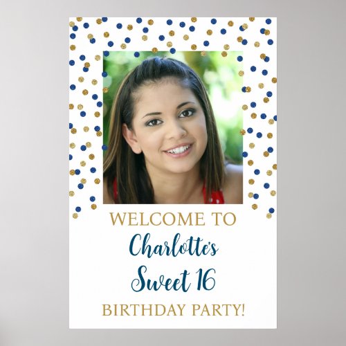 Gold Blue Sweet 16 Birthday Custom 20x30 Photo Poster