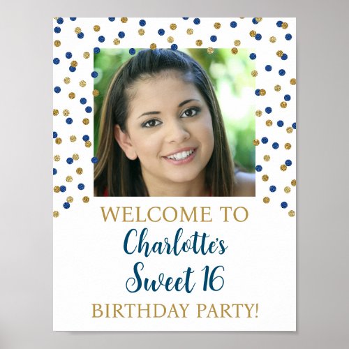 Gold Blue Sweet 16 Birthday Custom 85x11 Photo Poster