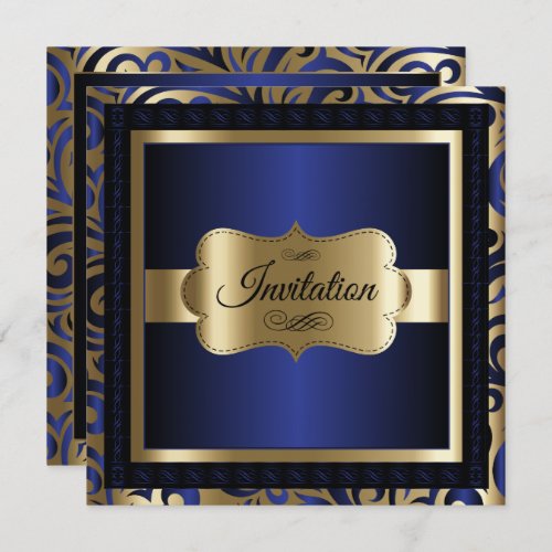 Gold  Blue Swirl Pattern Party Template