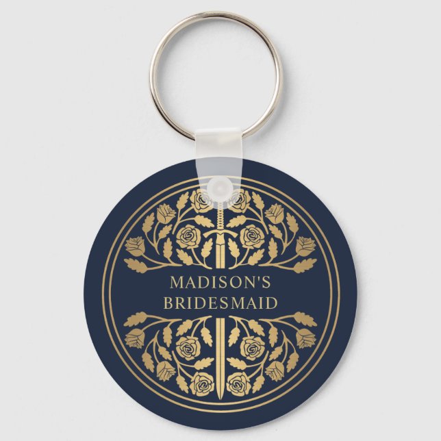 Gold Blue Sword Bridesmaid Royal Wedding Gift Keychain (Front)
