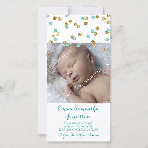 Gold Blue Thank You Baby Shower Photo Cards