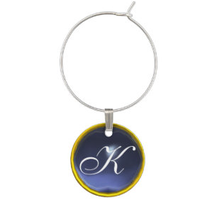 GOLD BLUE TOPAZ GEM MONOGRAM WINE CHARM