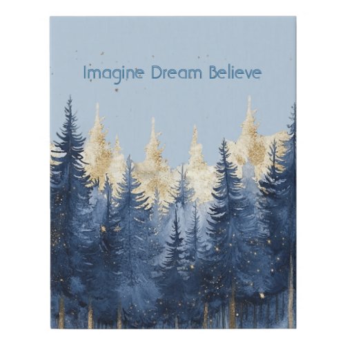 Gold Blue Trees Imagine Dream Believe   Faux Canvas Print