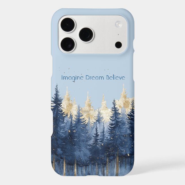 Gold Blue Trees Imagine Dream Believe   iPhone Case (Back)