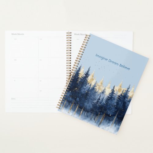 Gold Blue Trees Imagine Dream Believe   Planner