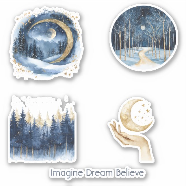 Gold Blue Trees Imagine Dream Believe   Sticker (Front)