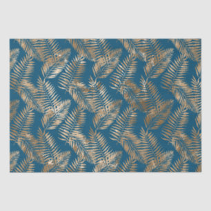 Gold Blue Tropical Leaves Tissue Paper