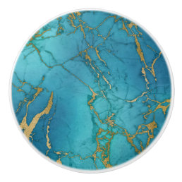 Gold Blue Turquoise Metallic Marble Trendy Ceramic Knob