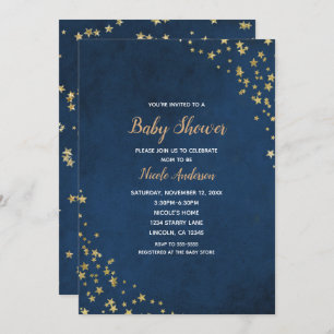 Gold & Blue Twinkle Stars Celestial Baby Shower Invitation