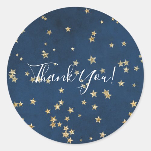 Gold  Blue Twinkle Stars Celestial Skies Favor Classic Round Sticker