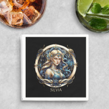 Gold Blue Virgin Zodiac Script Star Sign Virgo