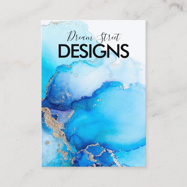 Gold Blue Watercolor Earring Display Card (Front)