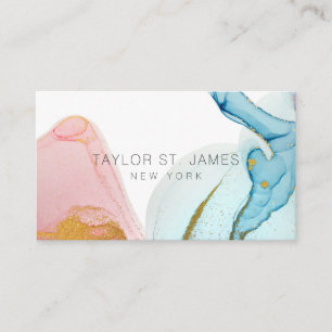 Gold Blue Watercolor Painting Splatter Business Ca Card