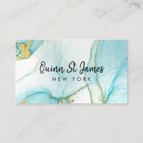 Gold Blue Watercolor Painting Splatter Business Card