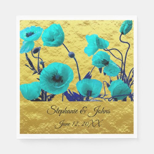 Gold Blue Wedding Flowers Watercolor Floral Cute Napkins