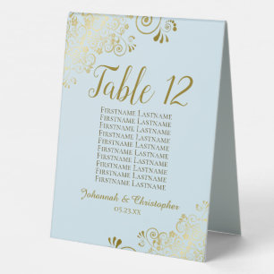 Gold & Blue Wedding Table Number Seating Chart Table Tent