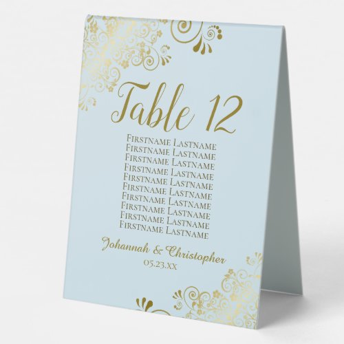Gold  Blue Wedding Table Number Seating Chart Table Tent Sign