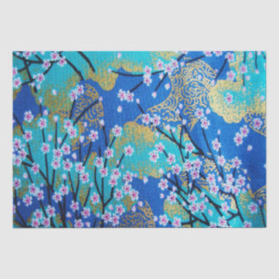 Gold Blue White Japanese Kimono Floral Decoupage Tissue Paper