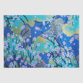 Gold Blue White Japanese Kimono Floral Decoupage Tissue Paper