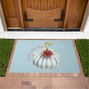 Gold Blue White Stripes Red Rose Pumpkin Doormat