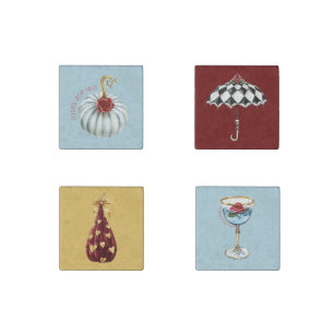 Gold Blue White Stripes Red Rose Pumpkin Stone Magnet