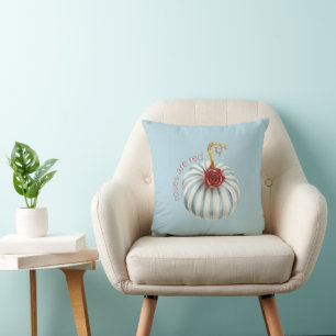 Gold Blue White Stripes Red Rose Pumpkin Throw Pillow
