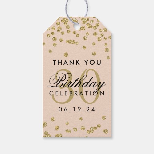 Gold Blush 30th Birthday Thank You Confetti Gift Tags