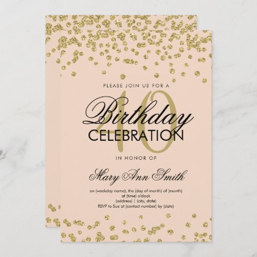Gold Blush 40th Birthday Party Glitter Confetti Invitation