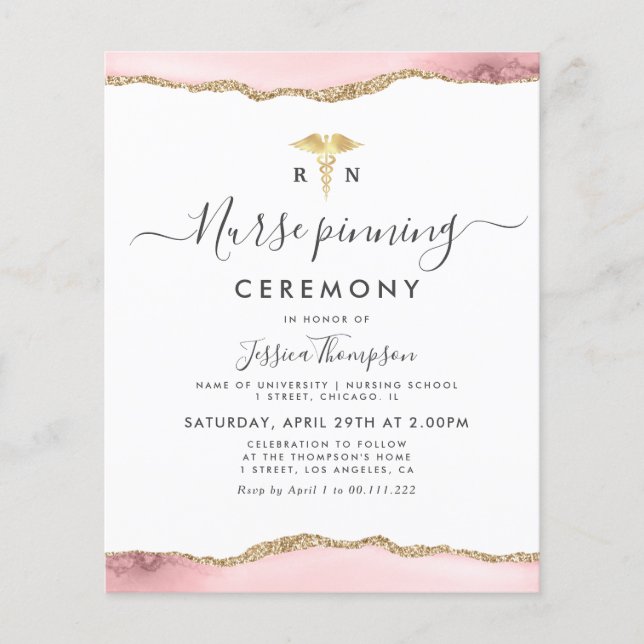 gold blush agate Nurse pinning ceremony Invitation (Front)