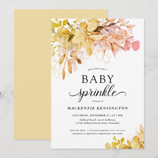 Gold Blush Autumn Botanical Baby Sprinkle Invitation (Front/Back)