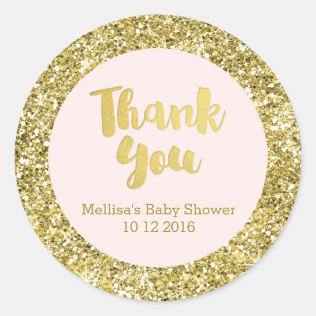 Gold Blush Baby Shower Thank You Favor Sticker (Front)