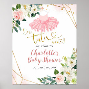 Gold Blush Ballerina Tutu Baby Shower Welcome Sign