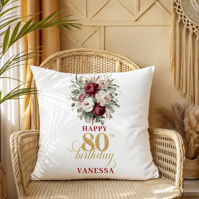 Gold Blush Burgundy 80th Birthday Keepsake Pillow (Gold Blush Burgundy 80th Birthday Keepsake Pillow)
