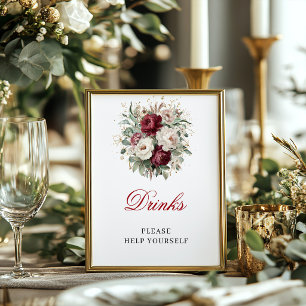Gold Blush Burgundy Gold Drinks 8x10 Sign Poster